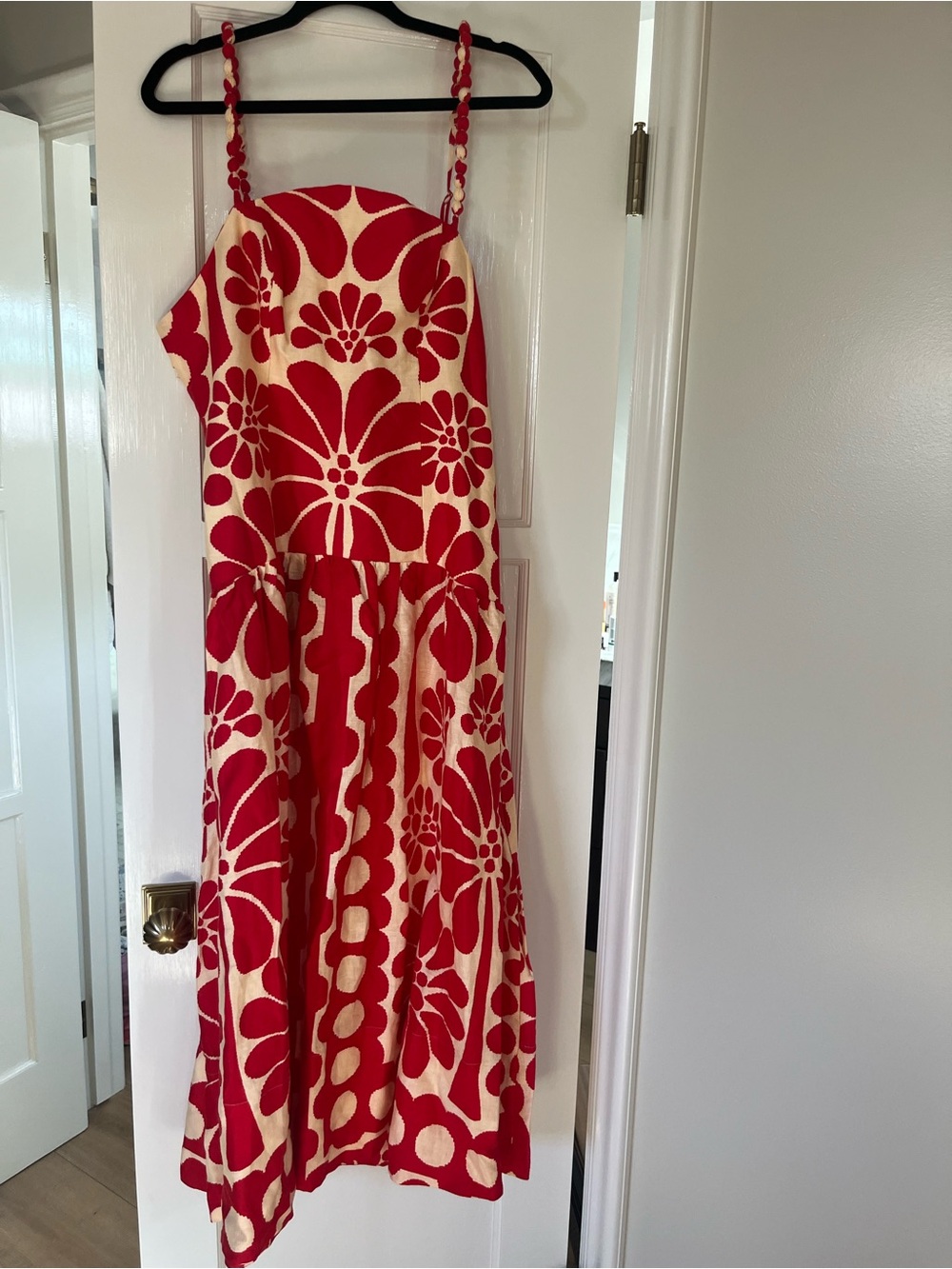 Red and Cream Floral Strap Sundress Palermo Sleeveless MIDI Dress - Picture 8 of 12